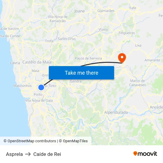Asprela to Caíde de Rei map