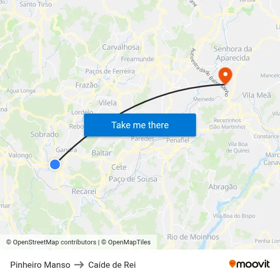 Pinheiro Manso to Caíde de Rei map
