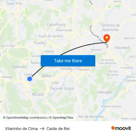 Vilarinho de Cima to Caíde de Rei map