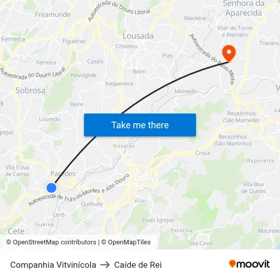 Companhia Vitvinícola to Caíde de Rei map