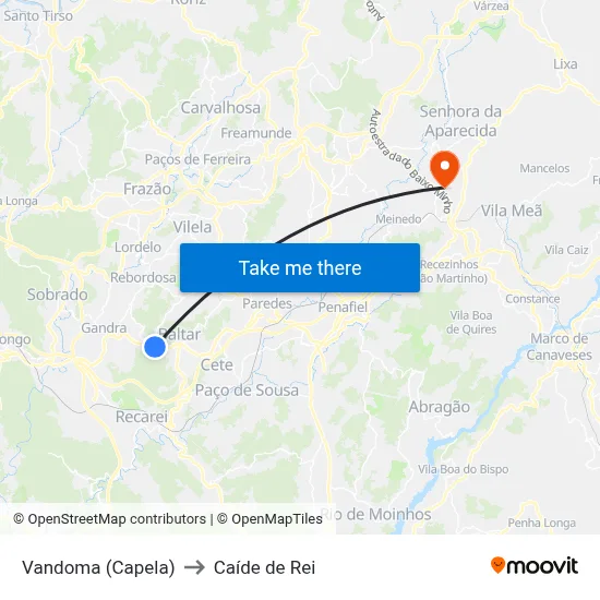 Vandoma (Capela) to Caíde de Rei map