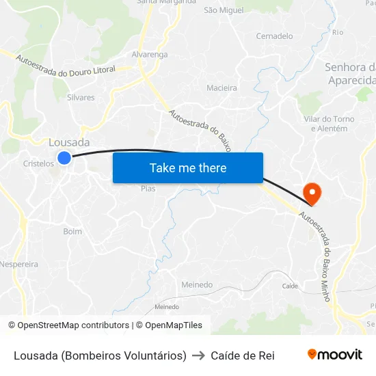 Lousada (Bombeiros Voluntários) to Caíde de Rei map
