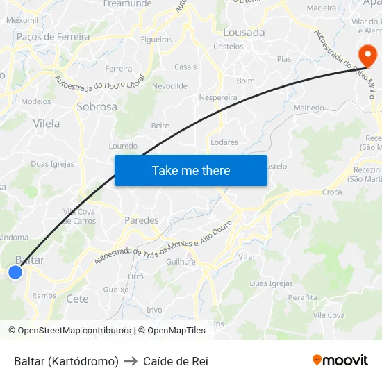 Baltar (Kartódromo) to Caíde de Rei map