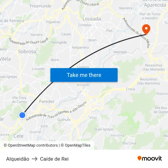 Alqueidão to Caíde de Rei map