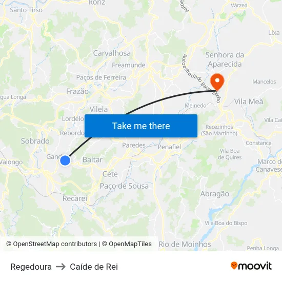 Regedoura to Caíde de Rei map