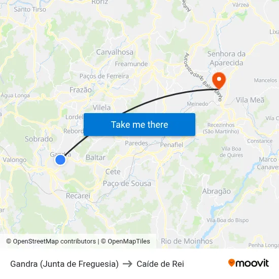 Gandra (Junta de Freguesia) to Caíde de Rei map