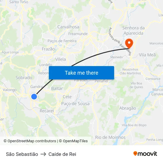 São Sebastião to Caíde de Rei map