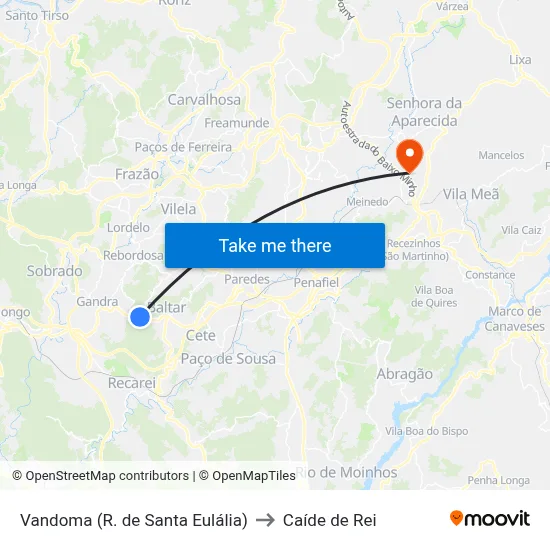 Vandoma (R. de Santa Eulália) to Caíde de Rei map