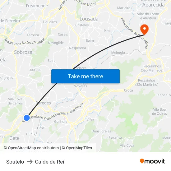 Soutelo to Caíde de Rei map
