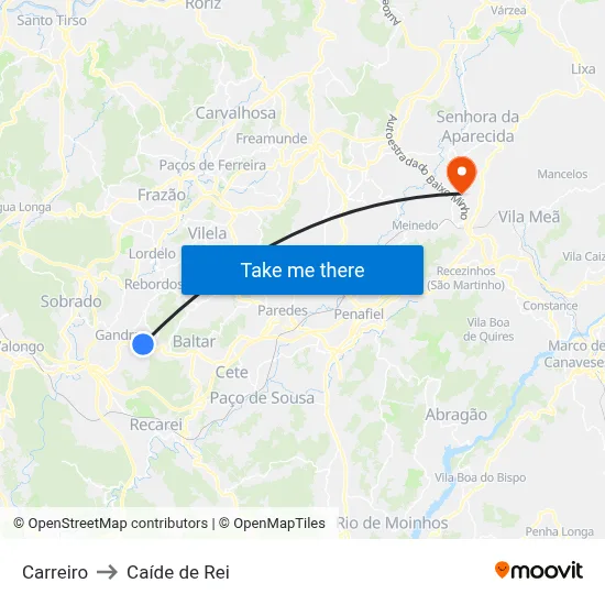 Carreiro to Caíde de Rei map