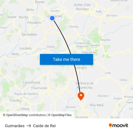 Guimarães to Caíde de Rei map