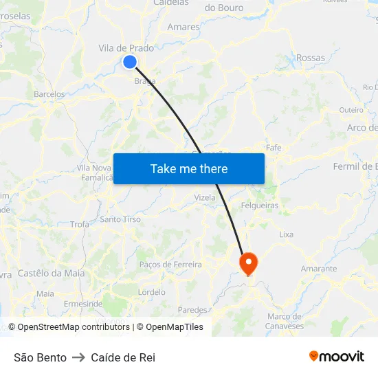São Bento to Caíde de Rei map