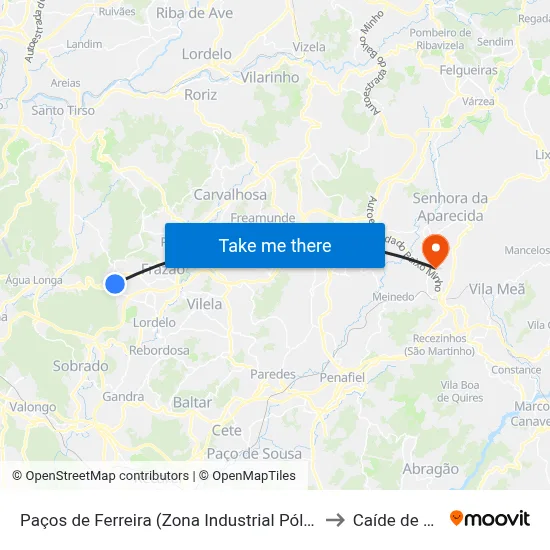 Paços de Ferreira (Zona Industrial Pólo 2) to Caíde de Rei map