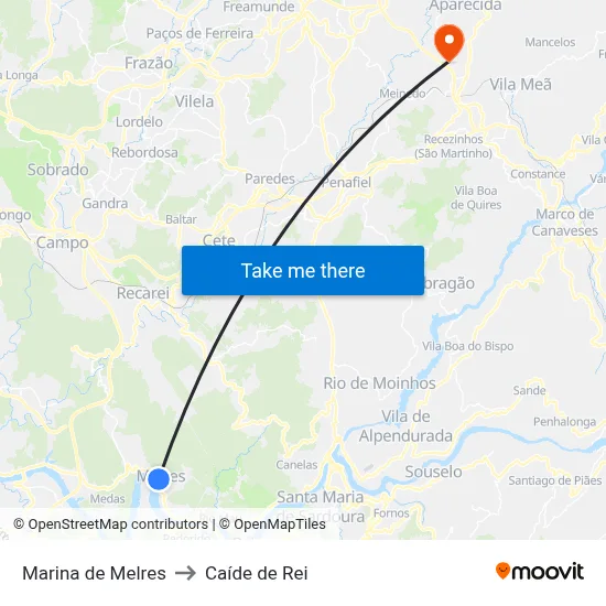 Marina de Melres to Caíde de Rei map