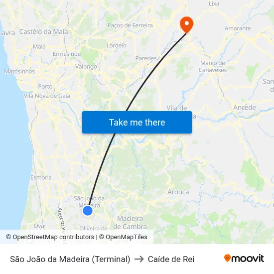 São João da Madeira (Terminal) to Caíde de Rei map