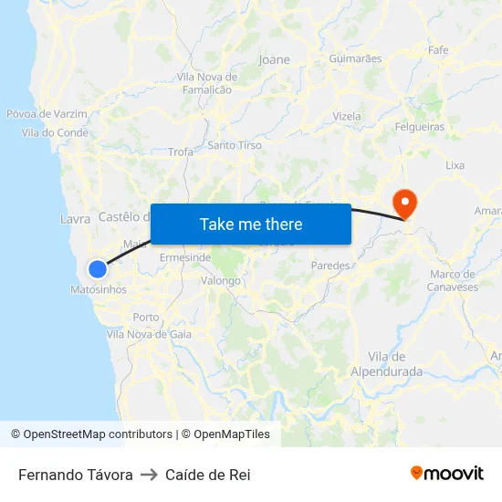 Fernando Távora to Caíde de Rei map