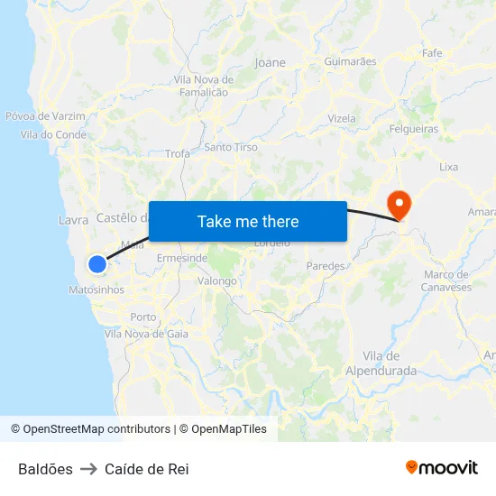 Baldões to Caíde de Rei map