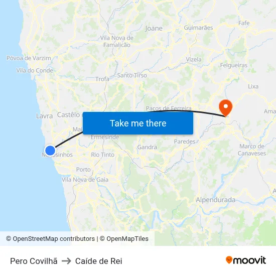 Pero Covilhã to Caíde de Rei map