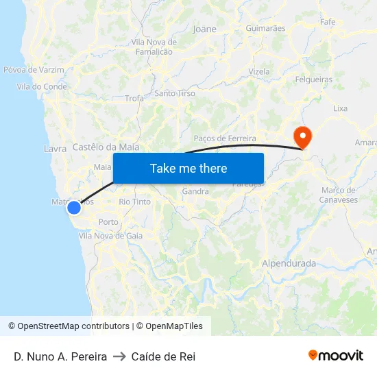 D. Nuno A. Pereira to Caíde de Rei map