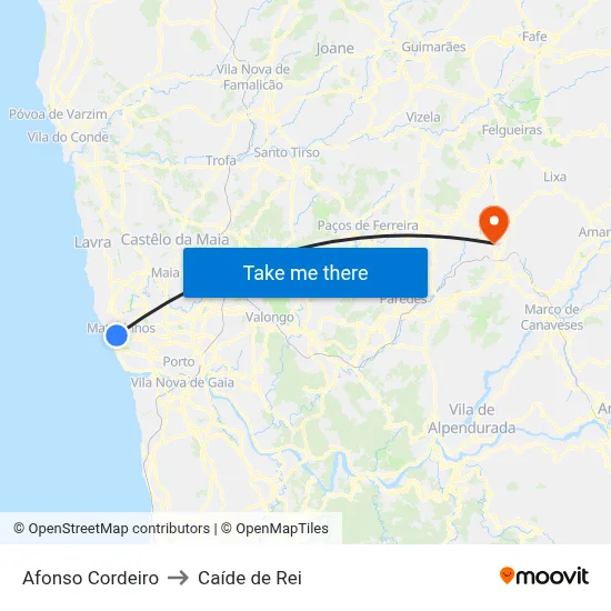 Afonso Cordeiro to Caíde de Rei map