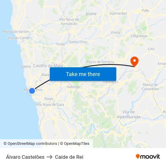 Álvaro Castelões to Caíde de Rei map