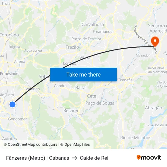 Fânzeres (Metro) | Cabanas to Caíde de Rei map