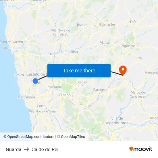 Guarda to Caíde de Rei map
