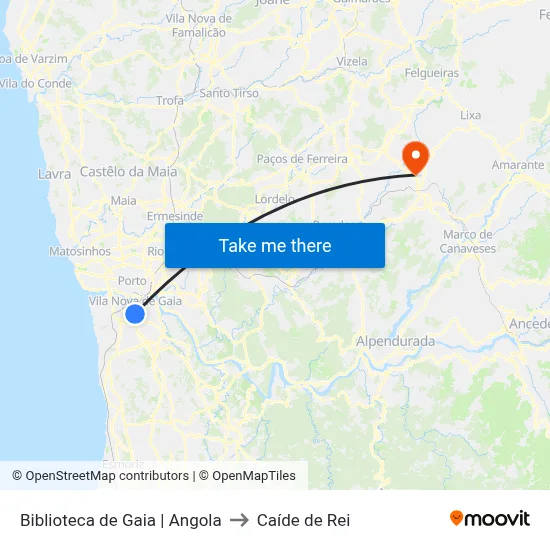 Biblioteca de Gaia to Caíde de Rei map
