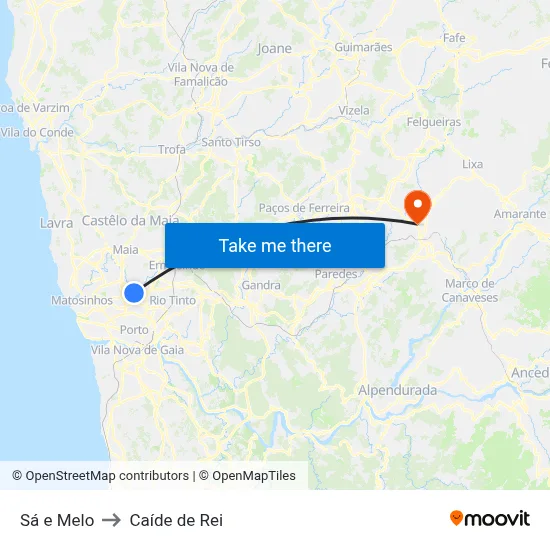 Sá e Melo to Caíde de Rei map
