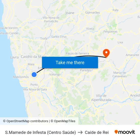 S.Mamede de Infesta (Centro Saúde) to Caíde de Rei map