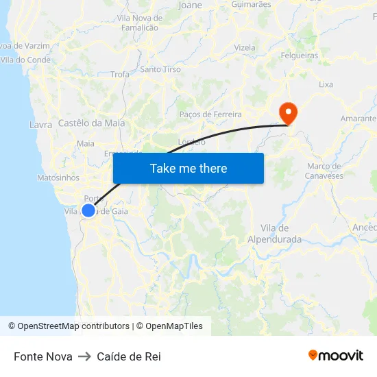 Fonte Nova to Caíde de Rei map