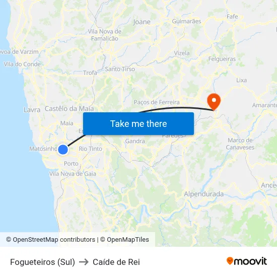 Fogueteiros (Sul) to Caíde de Rei map