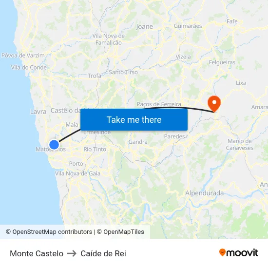 Monte Castelo to Caíde de Rei map