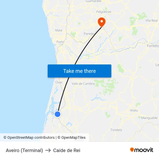 Aveiro (Terminal) to Caíde de Rei map