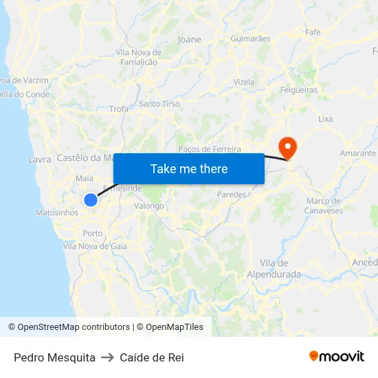 Pedro Mesquita to Caíde de Rei map