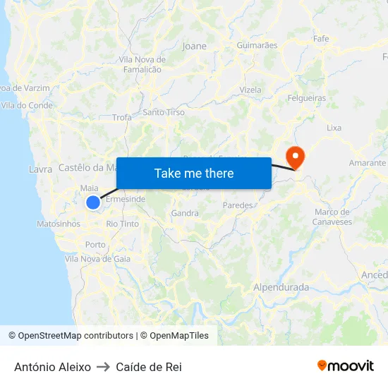 António Aleixo to Caíde de Rei map