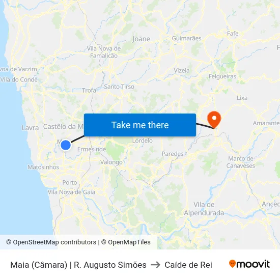Maia (Câmara) | R. Augusto Simões to Caíde de Rei map