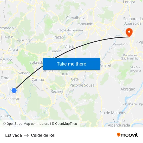 Estivada to Caíde de Rei map