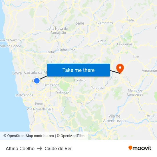 Altino Coelho to Caíde de Rei map