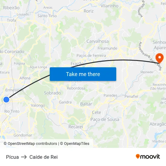 Pícua to Caíde de Rei map