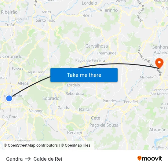 Gandra to Caíde de Rei map