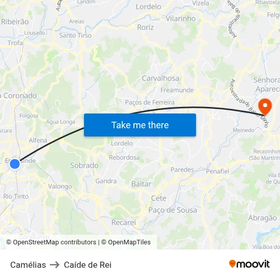 Camélias to Caíde de Rei map
