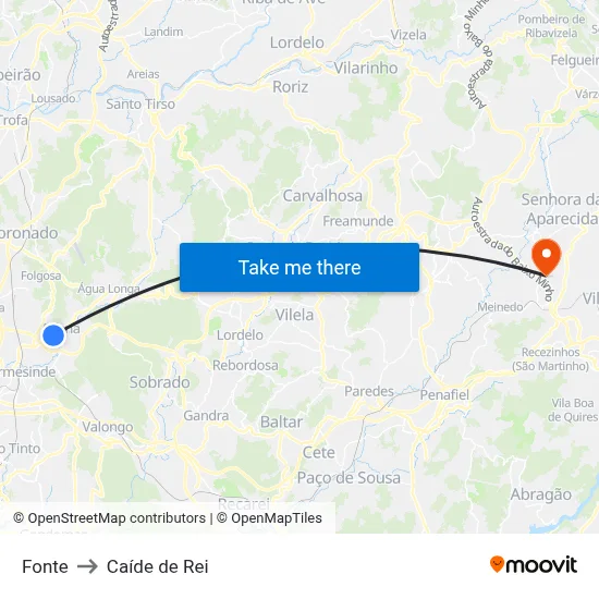 Fonte to Caíde de Rei map