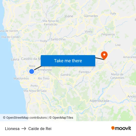 Lionesa to Caíde de Rei map