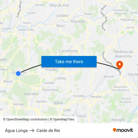 Água Longa to Caíde de Rei map