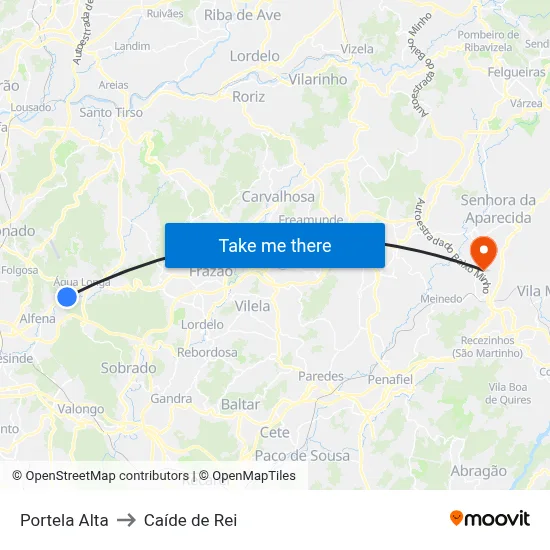 Portela Alta to Caíde de Rei map