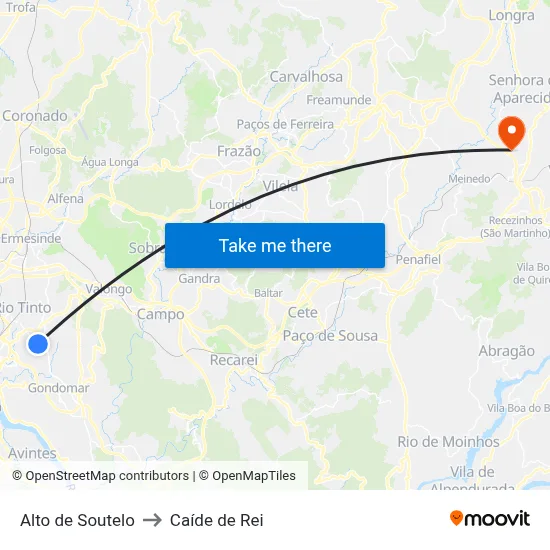 Alto de Soutelo to Caíde de Rei map