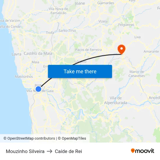 Mouzinho Silveira to Caíde de Rei map