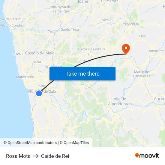 Rosa Mota to Caíde de Rei map