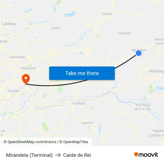 Mirandela (Terminal) to Caíde de Rei map